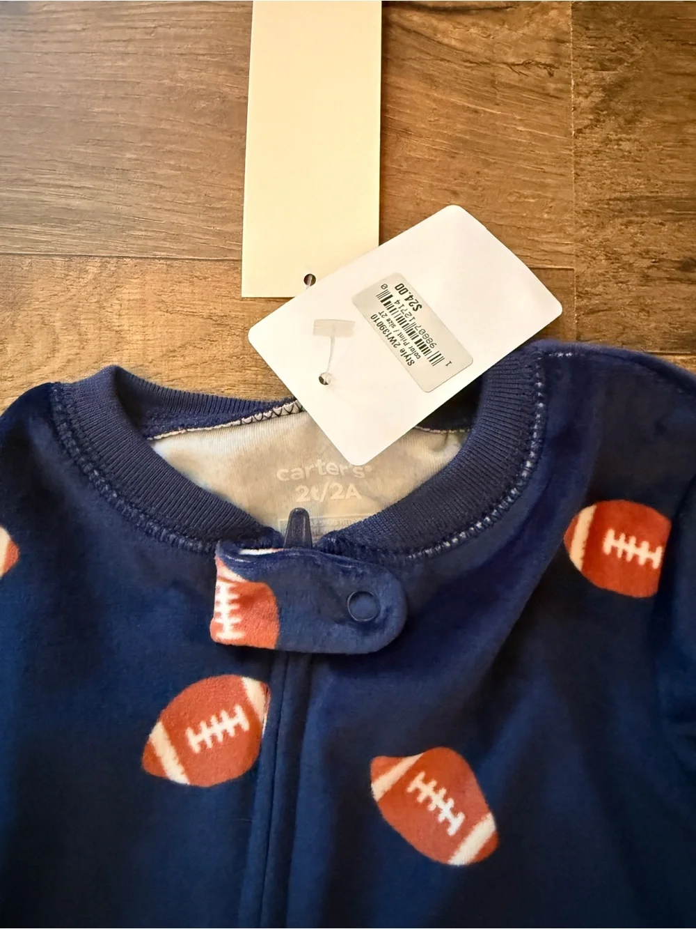 Carter's Navy Football & Cream Fire Truck Footed One-Piece Set